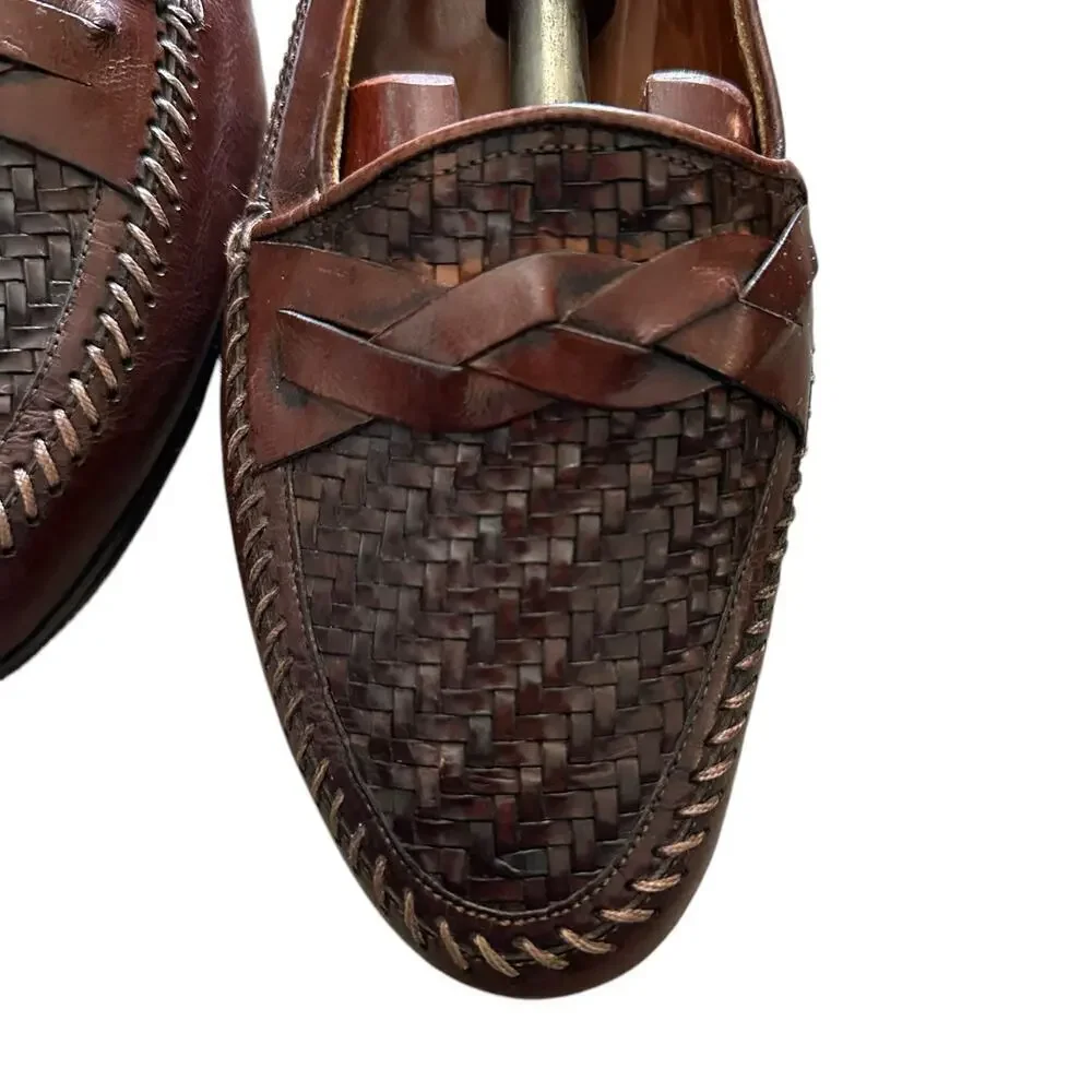 Vero Cuoio Men's Brown Woven Leather Loafers Slip-On Dress Shoes Size 7